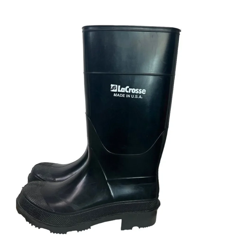 LaCrosse Black Rubber Rain Work Boots, Made in the USA, Men’s Size 9